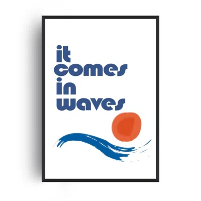 Fanclub Blue / Red It Comes In Waves Playful Retro Art Print A2