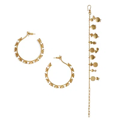 Dhwani Bansal Women's Gold Vitr Hoops And Bracelet Gift Set With Freshwater Pearls