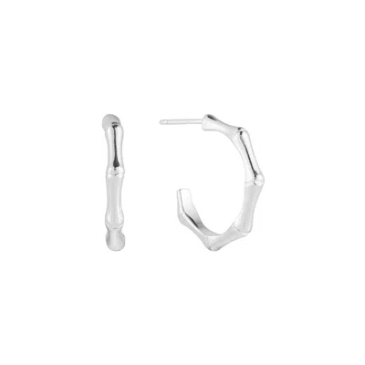 Beyjou Women's Silver Bamboo Hoop Earrings