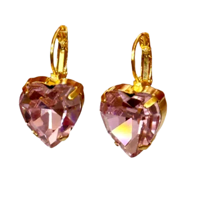 Laura Gray Women's Pink / Purple Small Pink Crystal Heart Post Back Earrings