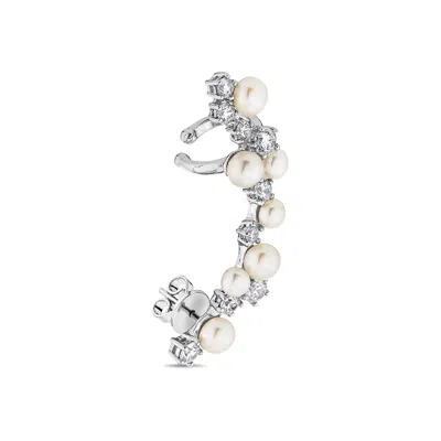 Sally Skoufis Women's Silver / White Eclipse Climber With Natural White Pearls & Man Made Cz Diamond Stimulant In 