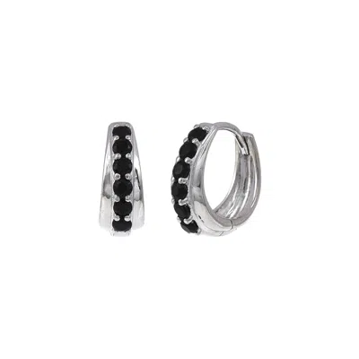 &lottie Women's Silver Doublet Onyx Huggie Hoops