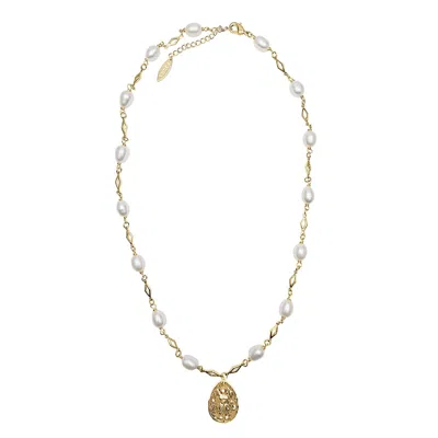 Farra Women's White Freshwater Pearls With Insect Pendant Necklace