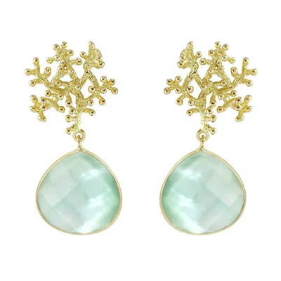 Marcia Moran Women's Gold / Blue Tanu Drop Coral Earrings