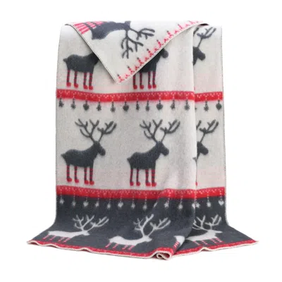 J.j.textile Grey / Red Christmas Reindeer Blanket