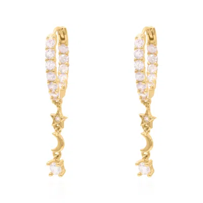 Luna Charles Women's Ceyla Moon & Star Drop Hoop Earrings Gold Plated