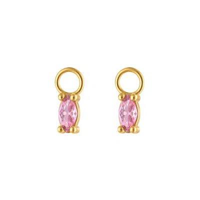 Outofoffice Women's Gold Pink Oval Single Pave Huggies
