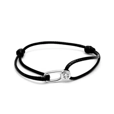 Nialaya Men's Black / Silver Black String Bracelet With Silver Hook