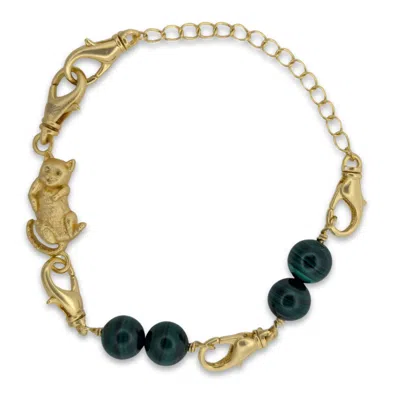 Frenvyrn Men's Gold / Green Cat Convertible Malachite Bracelet Bag Charm Small