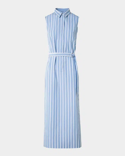 Akris Punto Striped Sleeveless Belted Cotton Midi Shirtdress In Blue