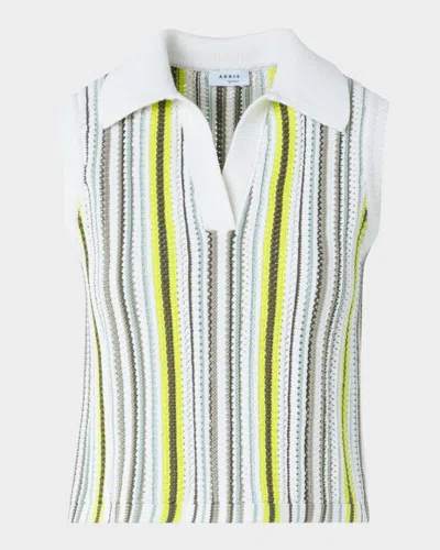 Akris Punto Striped Crochet & Knit Cotton Top In Multi