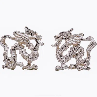 Simon Kemp Jewellers Men's Oriental Dragon Cufflinks In Solid Sterling Silver