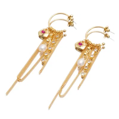 Classicharms Women's Gold / Pink / Purple Iris Gold Radiant Reverie Gemstone Cascade Hoop Earrings-hot Pink
