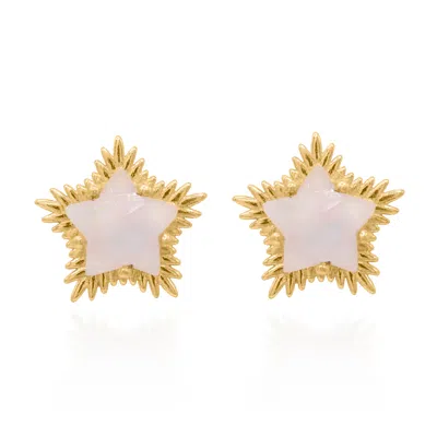 Luna Charles Women's Gold / White Felicity Moonstone Spiky Star Stud Earrings