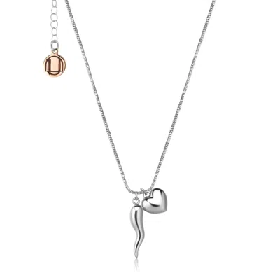 Unaloe Women's Sterling Silver Cornicello Necklace With Heart Charm – Italian Handmade Good Luck Symbol, El