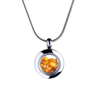My Little Nature Women's Silver / Yellow / Orange Tiny Size Designer Necklace With Genuine Amber Stones - Love Charm