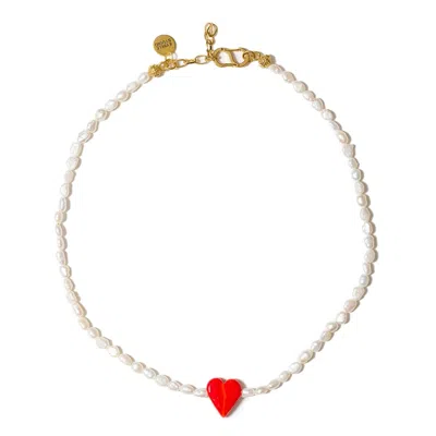 Kybele Studio Women's Red / White Riviera Crush Necklace With Glass & Genuine Pearls