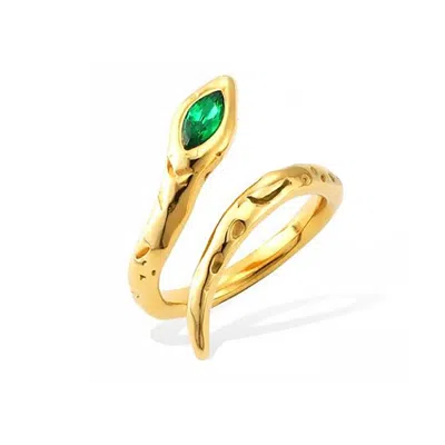 Shaded The Label Women's Serpent Emerald Green Crystal Gold Ring