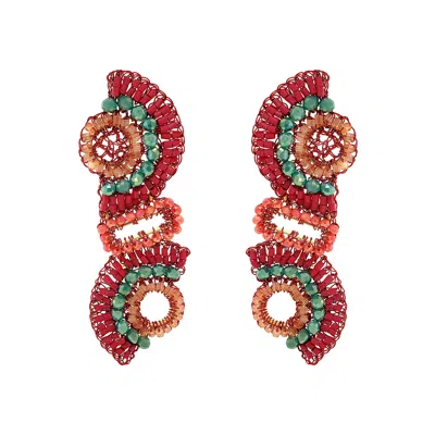 Lavish By Tricia Milaneze Women's Neutrals / Green / Pink Sunset Coral Mix Althea Cascade Handmade Crochet Earrings