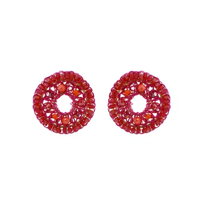 Lavish By Tricia Milaneze Women's Pink / Purple / Yellow Neon Fuchsia Mix Moira Maxi Post Handmade Earrings