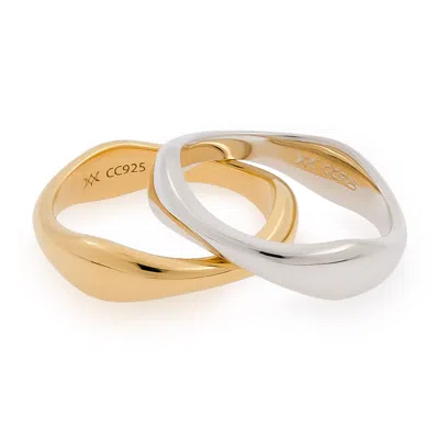 Cote Cache Women's Gold / Silver Symmetry Stackable Wave Ring Set - Silver & Gold