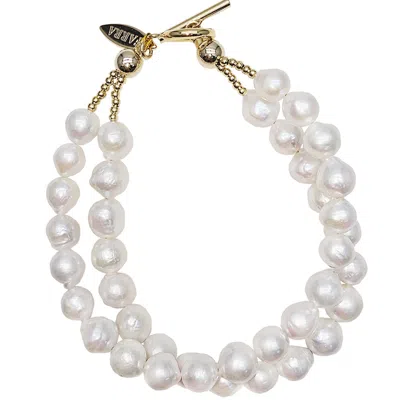Farra Women's White High Luster Freshwater Pearls Double Layers Bracelet