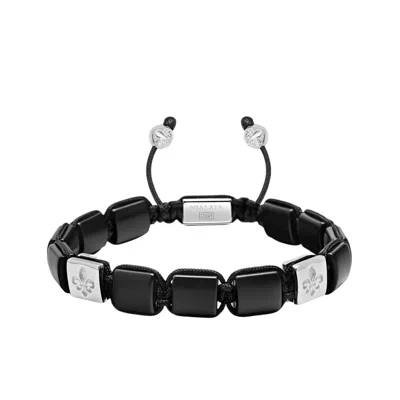 Nialaya Black / Silver Men's Matte Onyx Flatbead Bracelet In Black And Sterling Silver