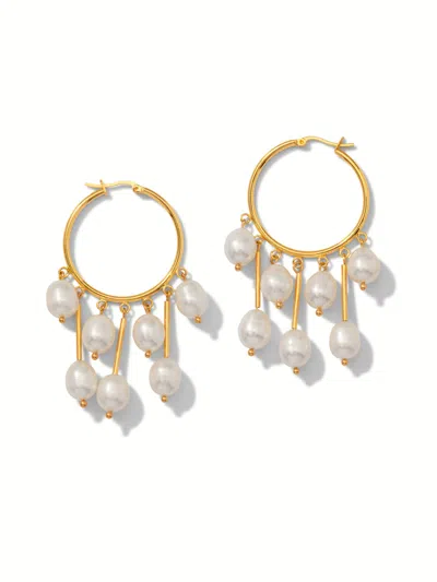 Jaredjamin Women's Gold / White Daniela Dangle Hoop Pearl Earrings