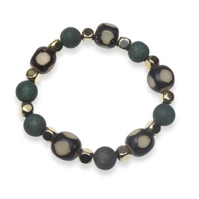By Virgo Women's Green / Gold / Neutrals Saphira Tibetan Agate Beaded Bracelet