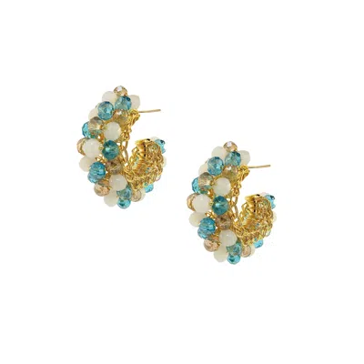 Lavish By Tricia Milaneze Women's Neutrals / Gold / Blue Seafoam Blue Mix Dandelions Hoops Handmade Earrings
