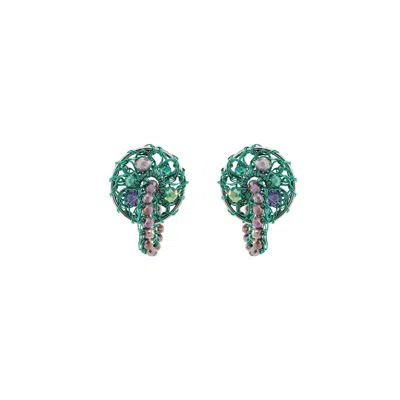 Lavish By Tricia Milaneze Women's Green / Pink / Purple Neon Turquoise Mix Moira Post Dangle Handmade Earrings