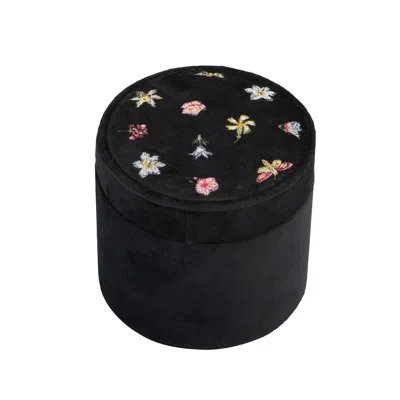 Fable England Women's Floral Ditsy Embroidered Black Velvet Jewellery Box