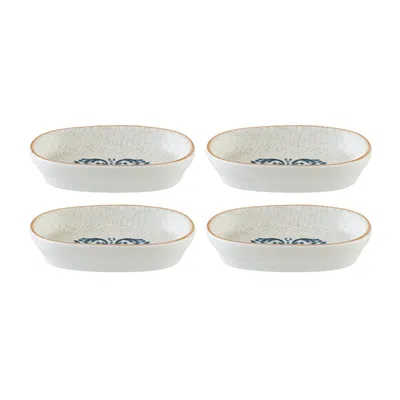 Turgla Home Blue / White Viento Oval Decorated Porcelain Platter Set Of Four