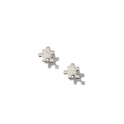 Jaredjamin Women's Silver Puzzle Piece Textured Stud Earrings