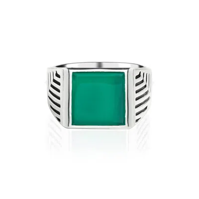 Charlotte's Web Jewellery Green / Silver Sacred Universe Men's Silver Signet Ring - Green Onyx