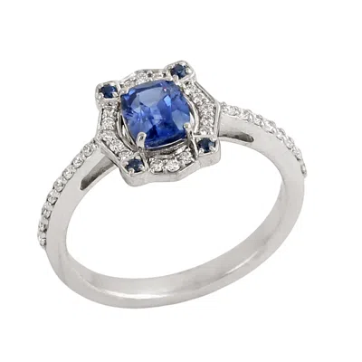 Artisan Women's White / Blue Natural Blue Sapphire Pave Diamond Cocktail Ring In 14k White Gold