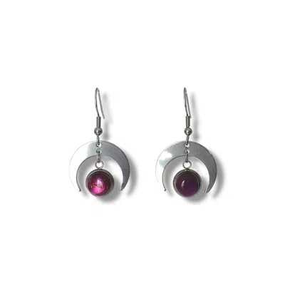 Solistial Women's Pink / Purple / Silver Moonshadow Purple Labradorite Dainty Crescent Moon Charm Earrings Sil