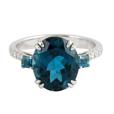 Artisan Women's White / Blue White Gold With Oval Cut London Topaz & Diamond Cocktail Ring