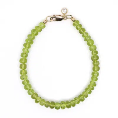 Shar Oke Women's Green / Gold Peridot & Cubic Zirconia Charm Beaded Bracelet