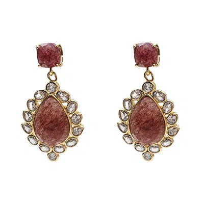 Farra Women's Pink / Purple Strawberry Quartz Victoria Style Earrings
