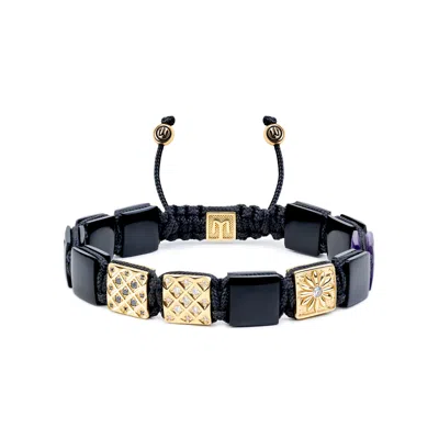 Mahigan Women's Black / Gold Macrame Flat - Bead Bracelet With Black Onyx & Amethyst In Gold