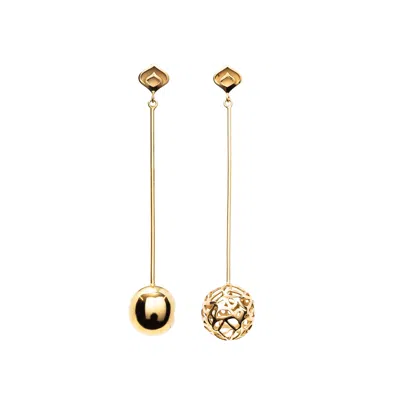 Georgina Jewelry Women's Gold / Silver Gold Asymmetric Signature Sphere Long Earrings