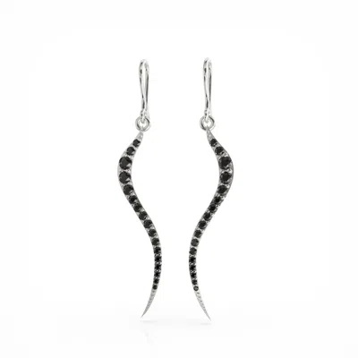 Linda Fiore Women's Black / Silver Swirl Earrings Silver With Black Onyx Cz