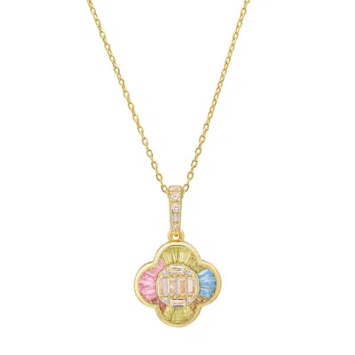 Kylie Harper Women's Gold Pastel Multi-color Sapphire Clover Necklace