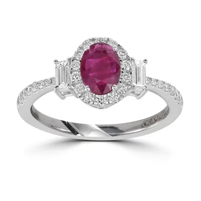 Artisan Women's White / Pink / Purple Baguette Cut Diamond & Oval Ruby Designer Ring In White Gold