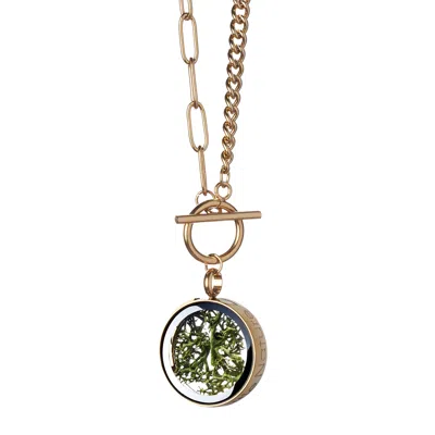 My Little Nature Women's Green / Gold Gold Plated Moss Necklace – Handcrafted Nature Jewelry By Artisan With Real Gre