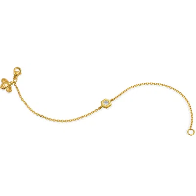 Gumuchian Women's Single Diamond Honeycomb Gold Bracelet With Bee Tag