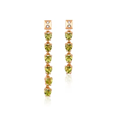 Melez Mini Atelier Women's Green / Gold / Rose Gold Olivea Earrings - Solid Rose Gold With Peridot Crystals & Diamonds