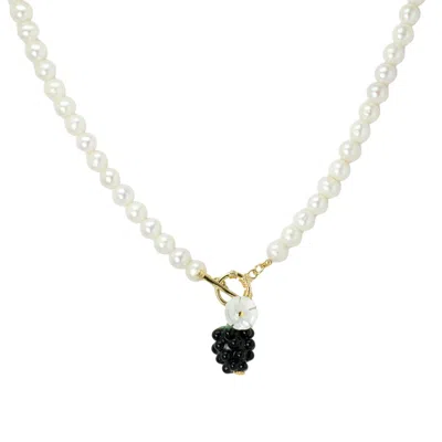 I'mmany London Women's Very Berry Pearl Necklace With Glass Blackberry Pendant And Mother Of Pearl Flower