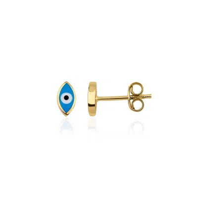 Jewelsty Fine Jewelry Women's Blue / Gold Mini Ocean Blue Evil Eye Studs